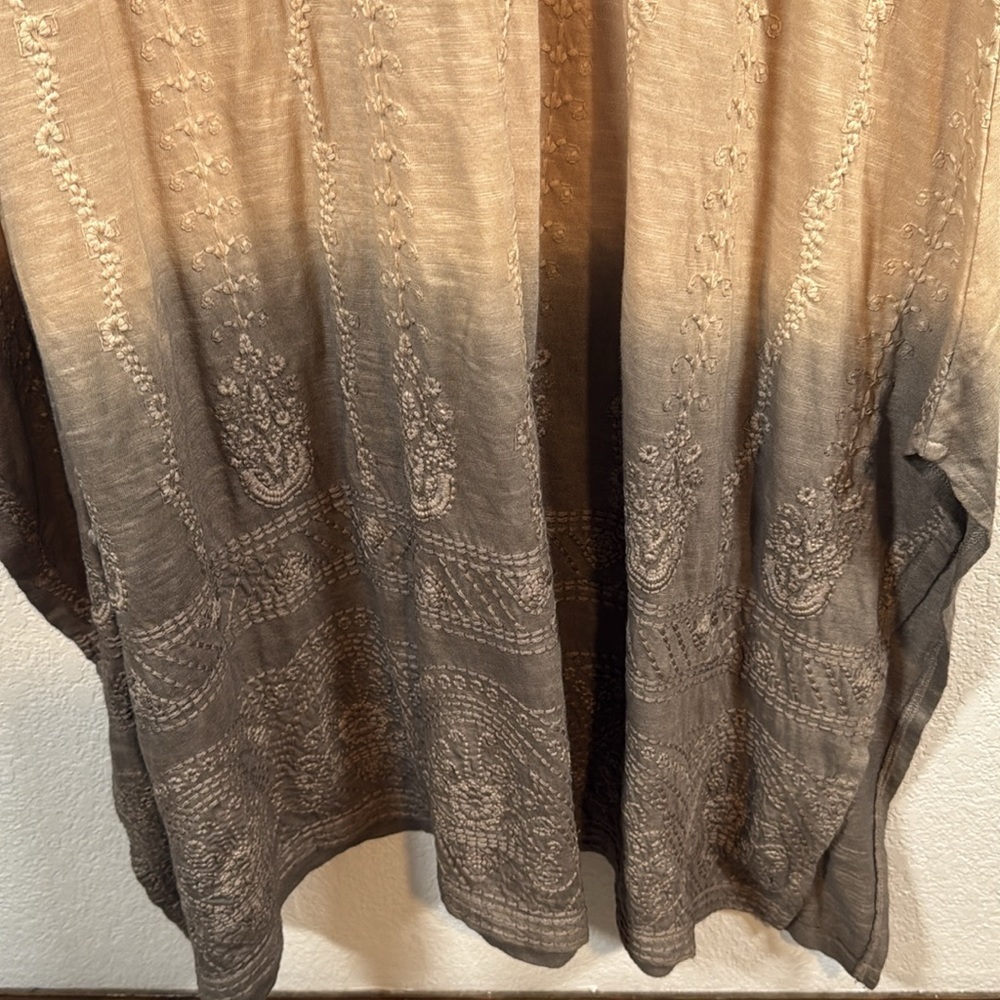 Karyn Seo Cream & Gray Dip Dye Handmade Embroidered Maxi Dress Size XL - Picture 2 of 8